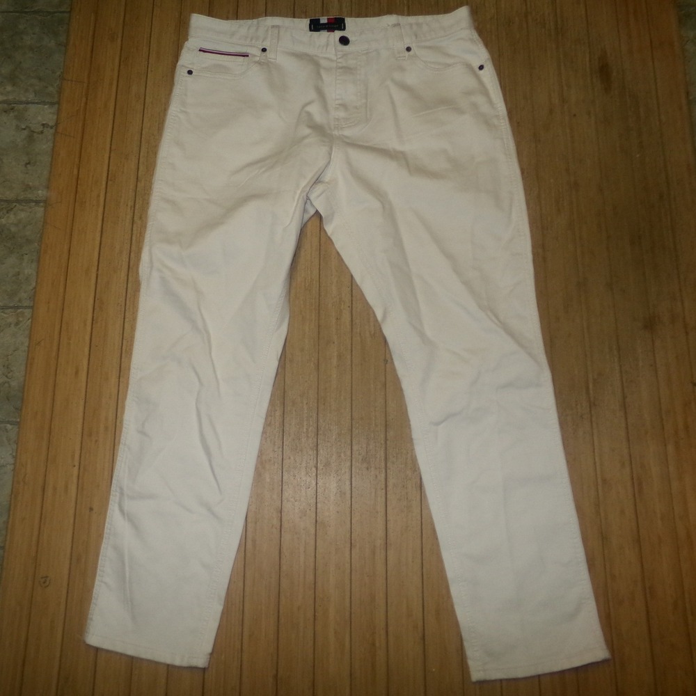 Tommy Hilfiger Mens THFLEX Pants  Cream Straight Leg Chino 38x32 NWT